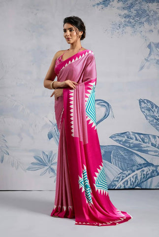 Chic Pink Patterned Saree