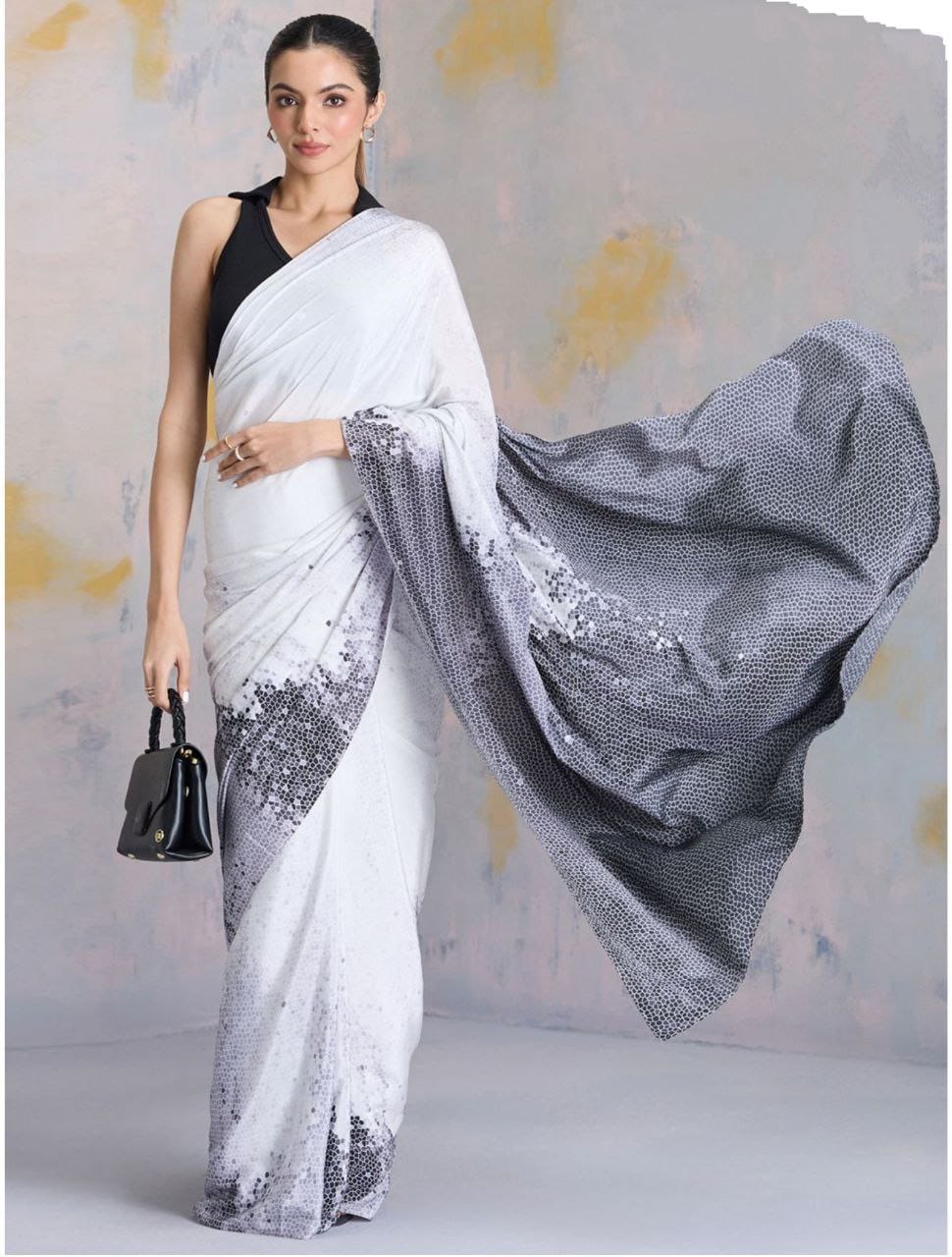 Chic White & Grey Saree