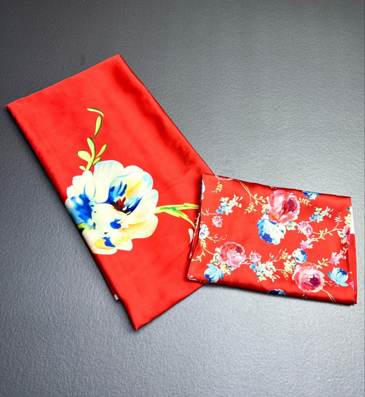 Red Floral Satin Saree