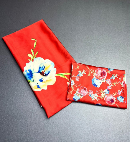 Red Floral Satin Saree