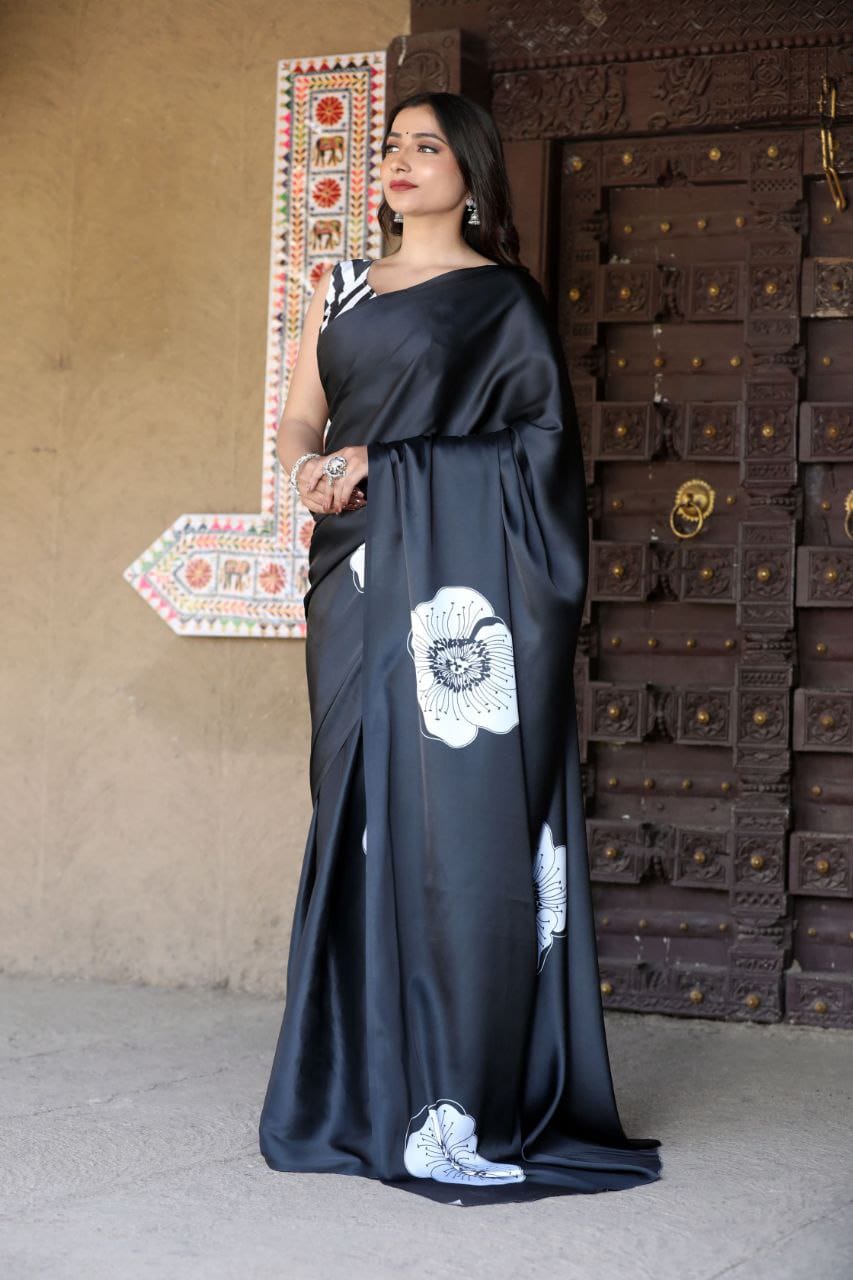 Elegant Floral Black Saree