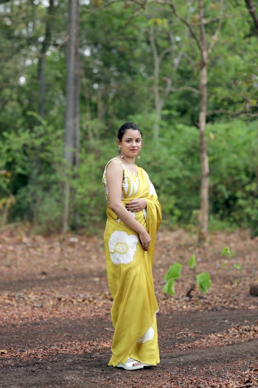 Mustard Yellow Bloom Saree