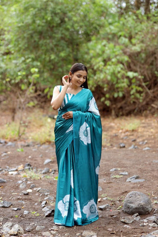 Floral Print Satin Saree