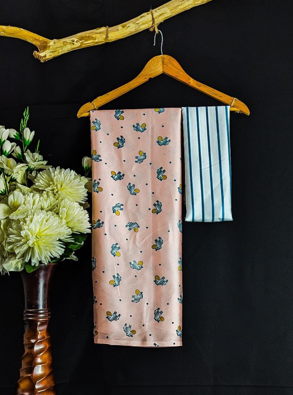 Stylish Printed Peach Silk Saree