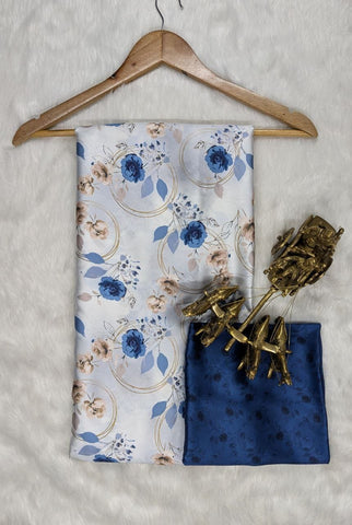 Blue Rose Print Saree