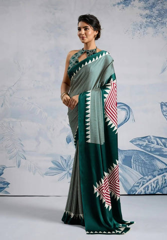 Elegant Geometric Green Saree