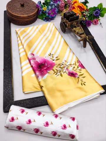 Blossom Yellow Stripe Linen Saree