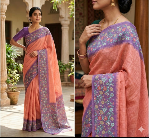 Premium Linen Cotton Saree with Elegant  Border | Soft Lightweight Summer Saree | Party & Daily Wear