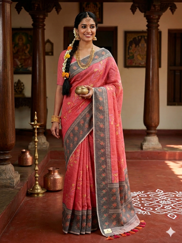 Premium Linen Cotton Saree with Elegant  Border | Soft Lightweight Summer Saree | Party & Daily Wear